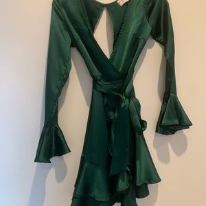 Princess Polly Emerald Green Bell Sleeve Dress Satin Wrap